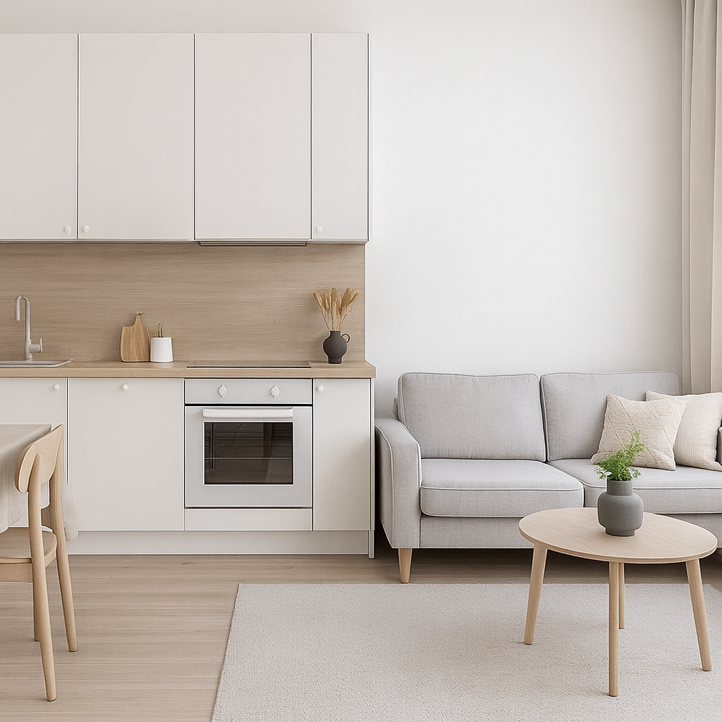 Кейс: двокімнатна 60 м², хайтек, кухня-вітальня з підсвіткою